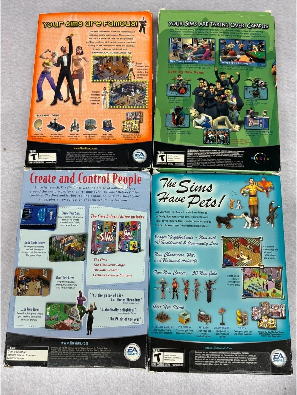 Lot of 4 Sims PC Games Expansion Packs University Unleashed Superstar Deluxe
